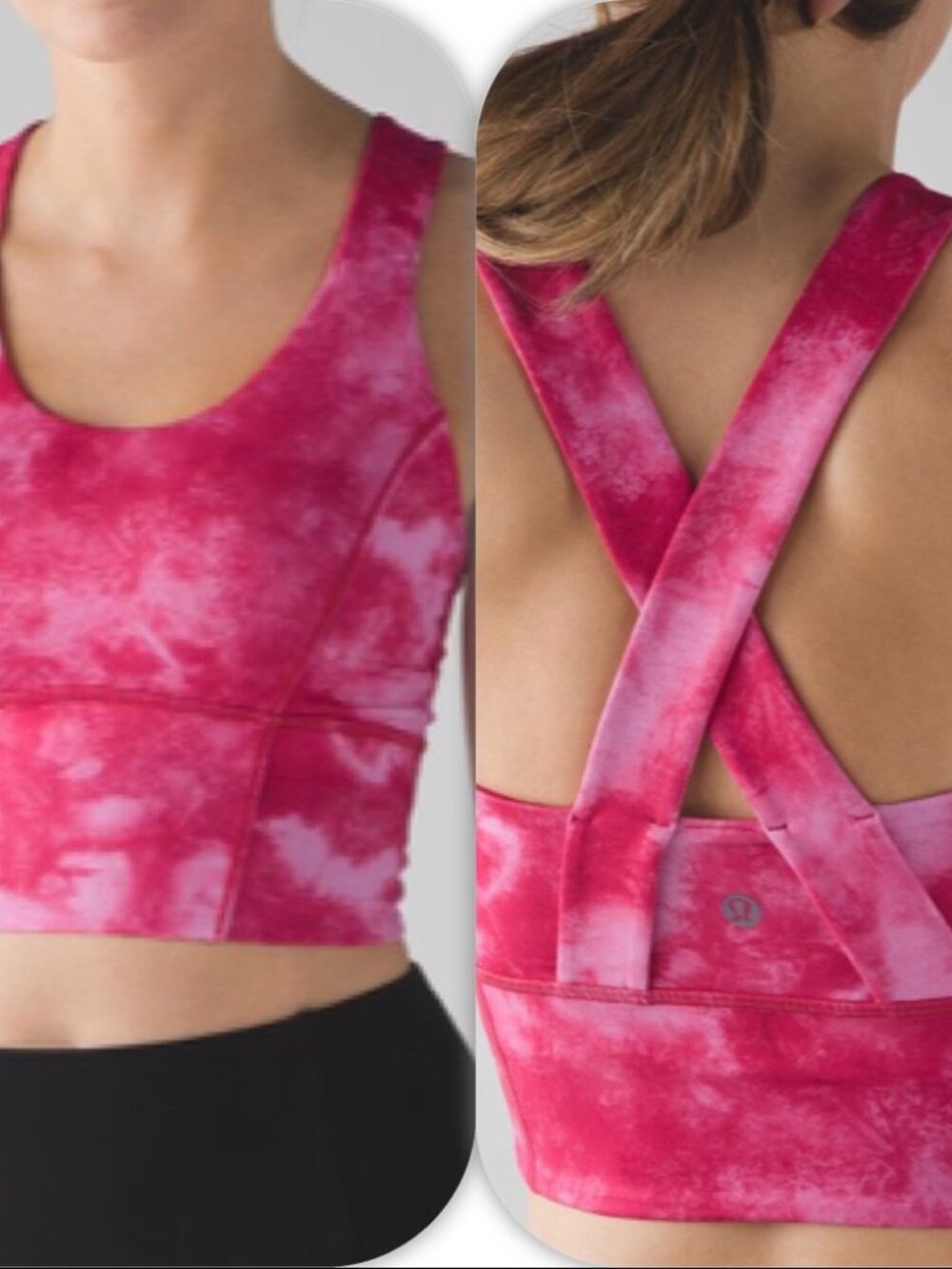 LULULEMON Beat The Heat Sports Bra Womens 10 Pink Tie Dye Crossback Longline